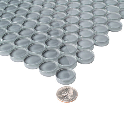 Coin Gray 12x12 Glossy Penny Round Glass Mosaic Tile (5 pack, 5 sq ft/case)