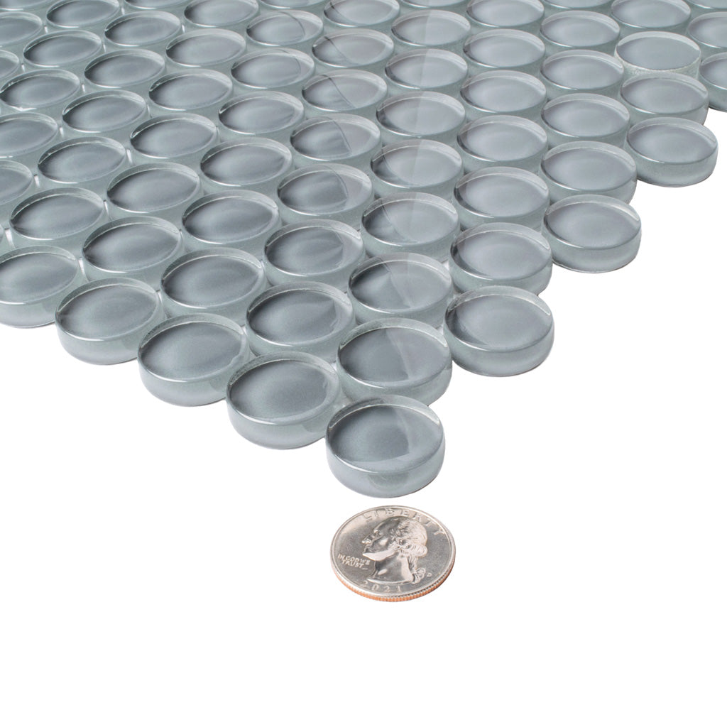 Coin Gray 12x12 Glossy Penny Round Glass Mosaic Tile (5 pack, 5 sq ft/case) - Sample