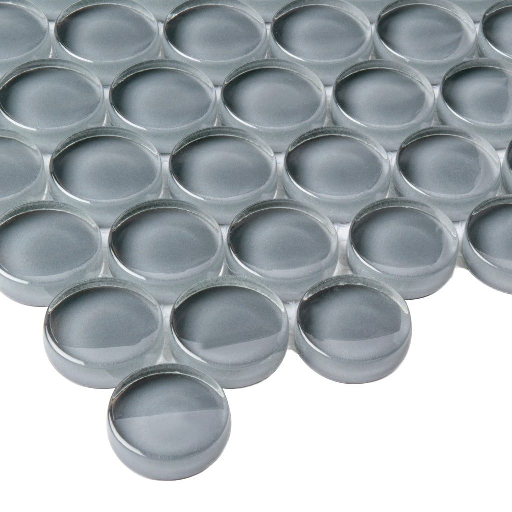 Coin Gray 12x12 Glossy Penny Round Glass Mosaic Tile (5 pack, 5 sq ft/case)
