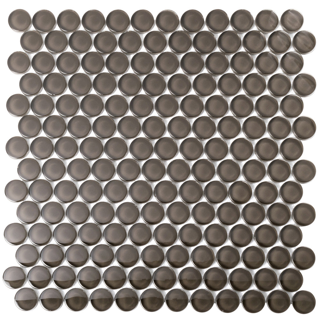 Ash Gray 12x12 Glossy Penny Round Glass Mosaic Tile (5 pack, 5 sq ft/case)