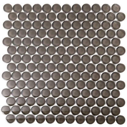 Ash Gray 12x12 Glossy Penny Round Glass Mosaic Tile (5 pack, 5 sq ft/case)