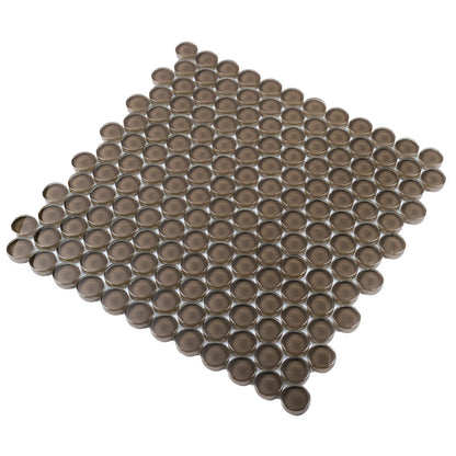 Ash Gray 12x12 Glossy Penny Round Glass Mosaic Tile (5 pack, 5 sq ft/case)