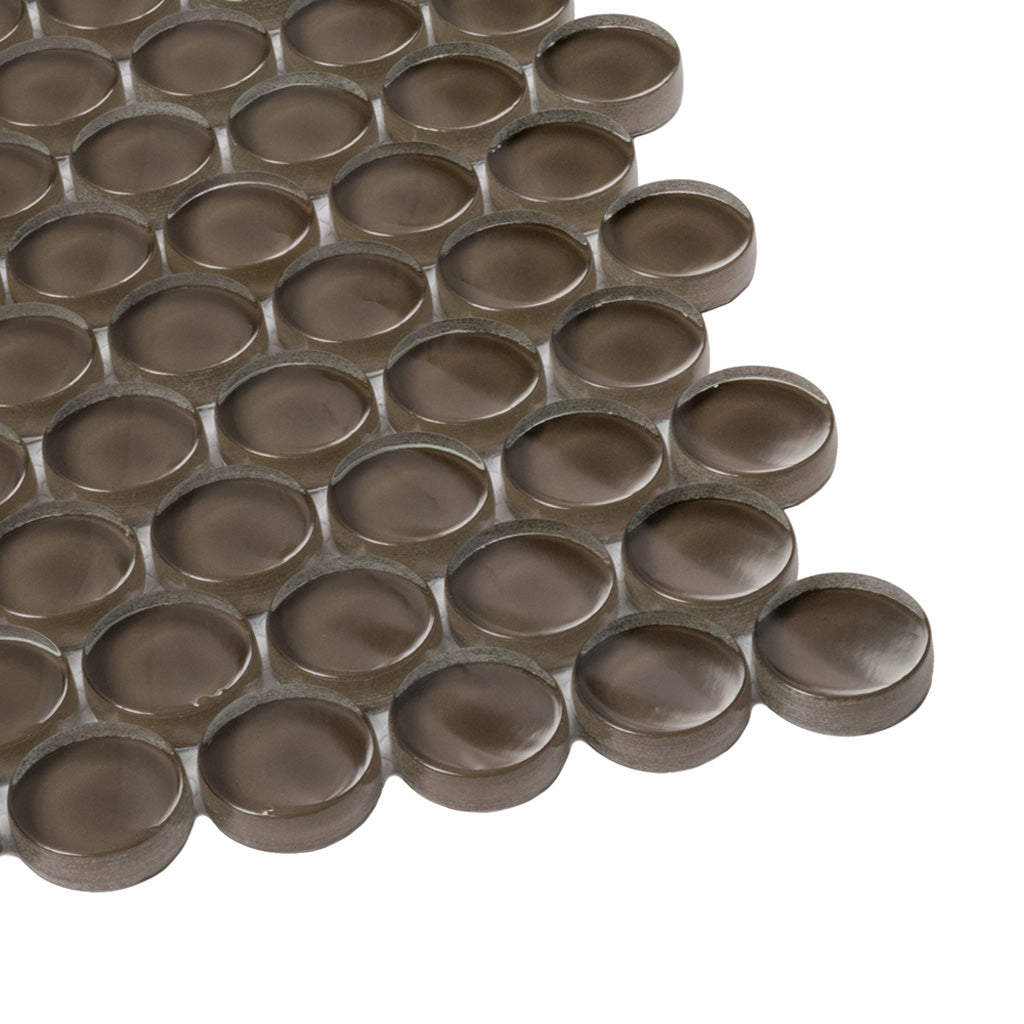 Ash Gray 12x12 Glossy Penny Round Glass Mosaic Tile (5 pack, 5 sq ft/case) - Sample