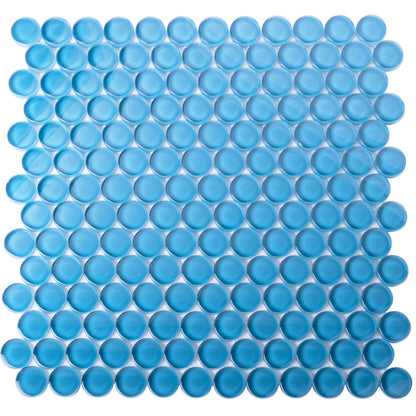Cerulean Blue 12x12 Glossy Penny Round Glass Mosaic Tile (5 pack, 5 sq ft/case) - Sample