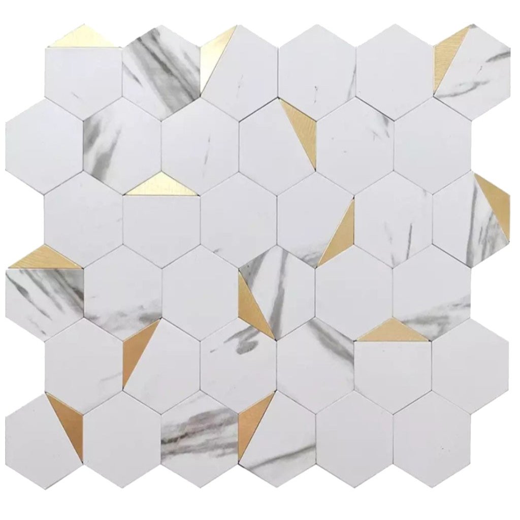 White Gold 12x12 Honed Hexagon PVC Peel & Stick Tile (10 pack, 8.3 sq ft/case)