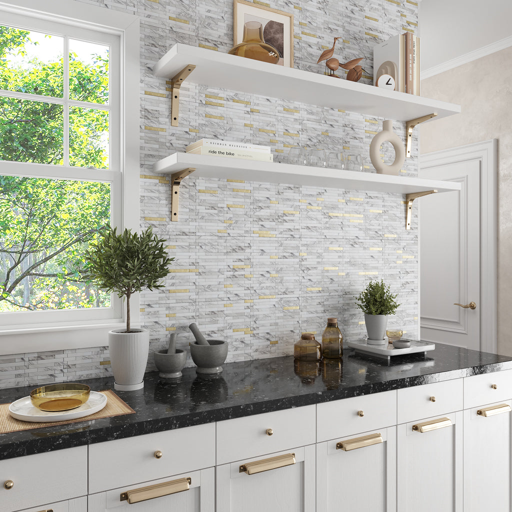 White Gold 10x12 Polished Brick PVC Peel & Stick Tile (10 pack, 9.26 sq ft/case) - Sample