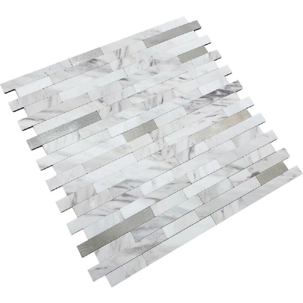 White Silver 10x12 Polished Brick PVC Peel & Stick Tile (10 pack, 9.26 sq ft/case)