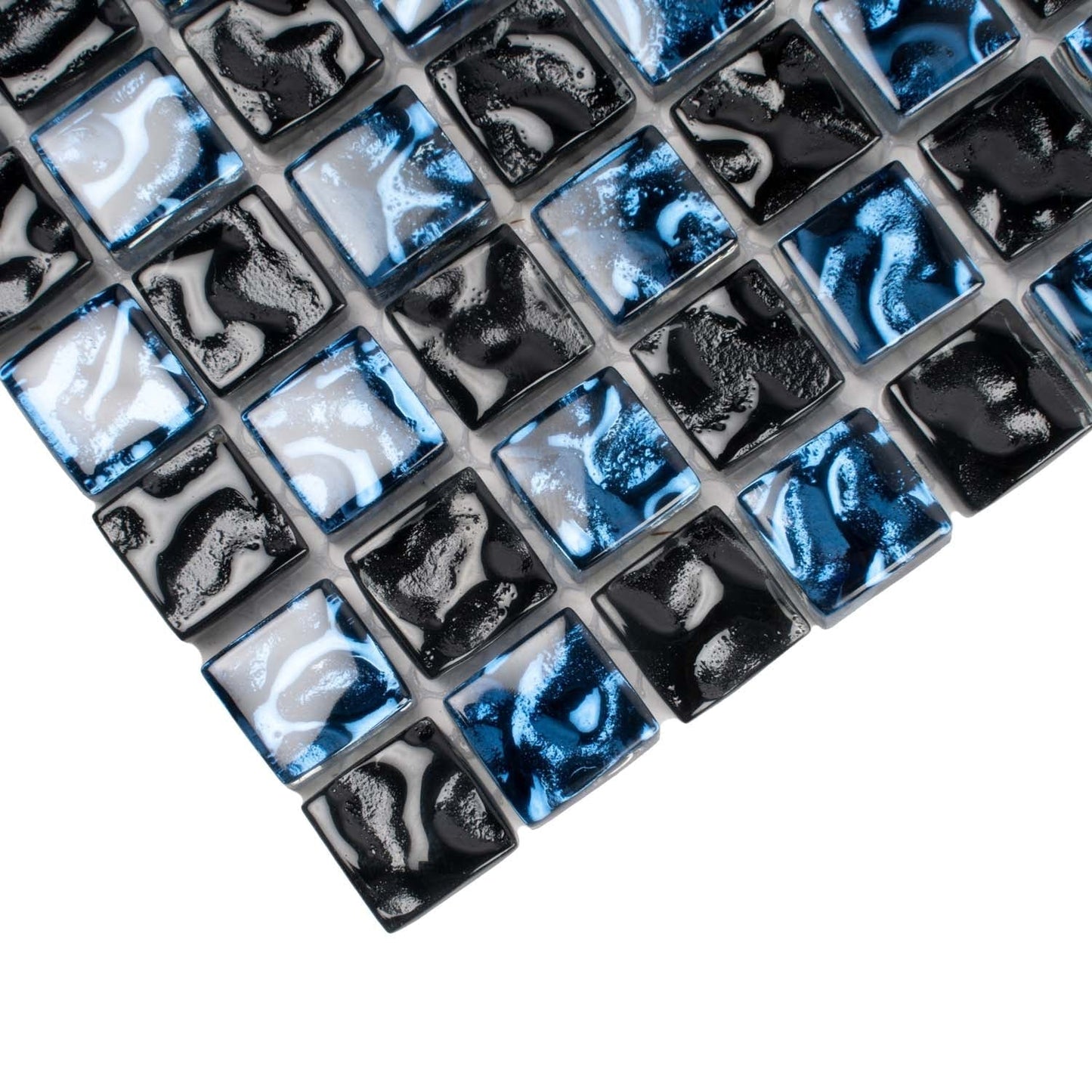 Blue Black 12x12 Glossy Square Glass Mosaic Tile (5 pack, 4.75 sq ft/case)