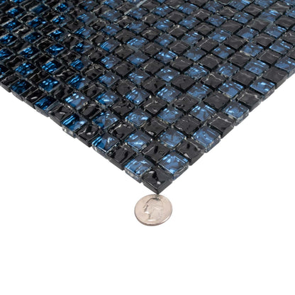 Blue Black 12x12 Glossy Square Glass Mosaic Tile (5 pack, 4.75 sq ft/case) - Sample