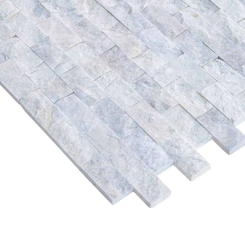 Palia White Dolomite 2"x4" Brick Split Face on 12" x 12" Mesh Mosaic Tile
