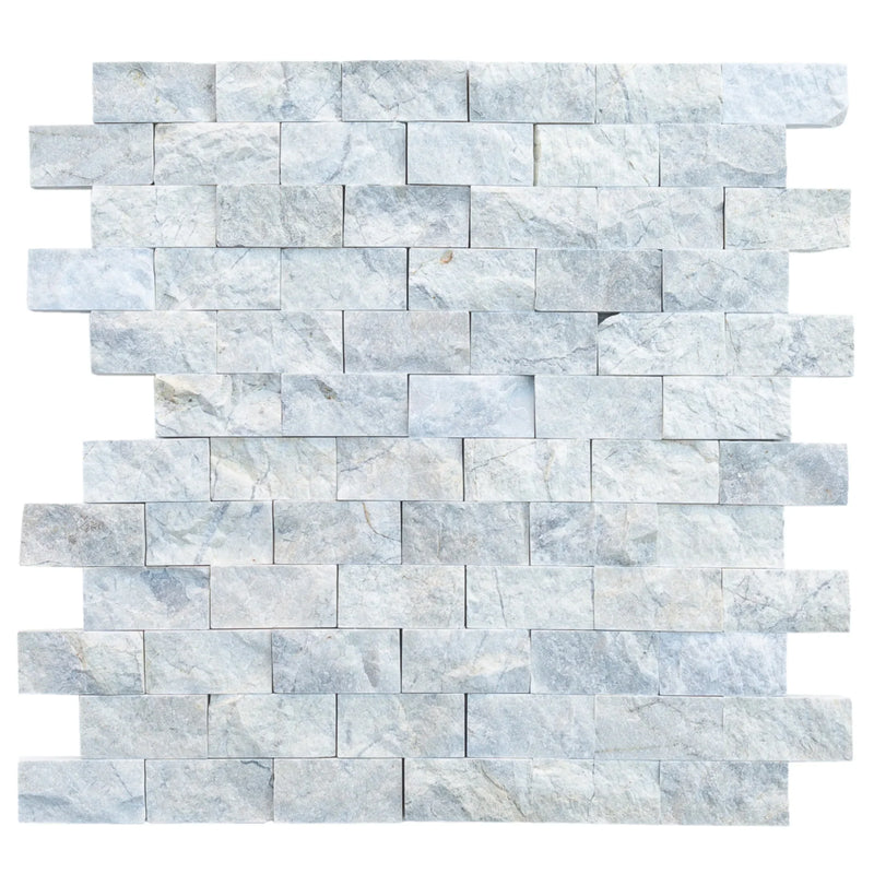 Palia White Dolomite 2"x4" Brick Split Face on 12" x 12" Mesh Mosaic Tile