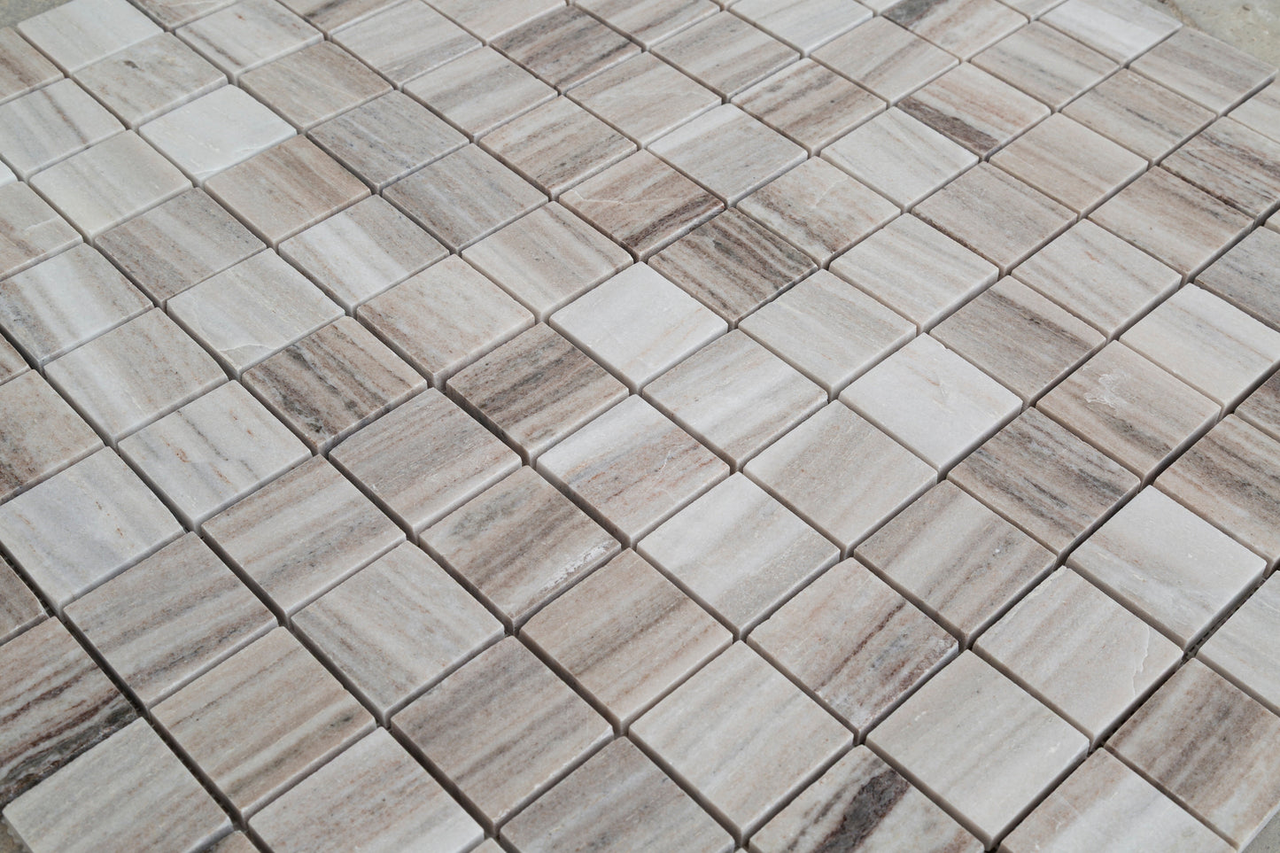 Palissandro Marble 2"x2" Polished on 12" x 12" Mesh Mosaic Tile angle view