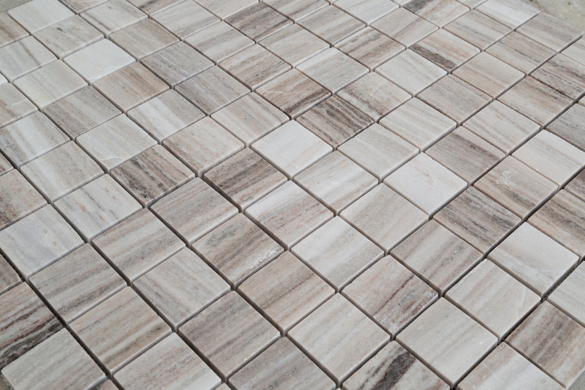 Palissandro Marble 2"x2" Polished on 12" x 12" Mesh Mosaic Tile angle view