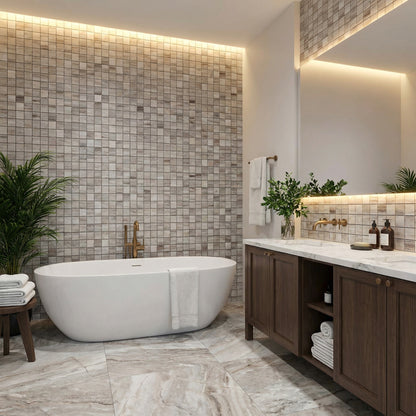 Palissandro Marble 2"x2" Honed on 12" x 12" Mesh Mosaic Tile