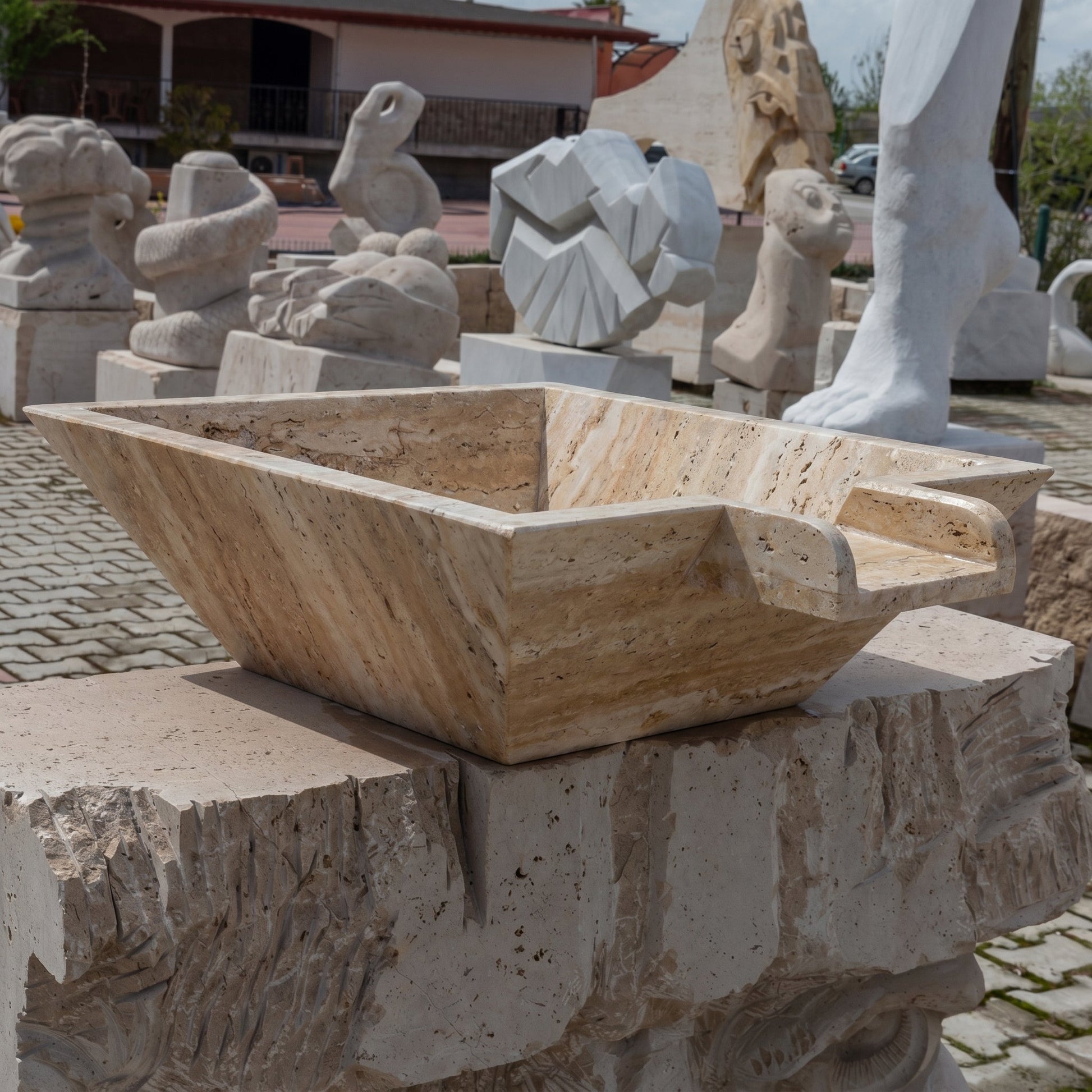 Patara Beige Vein-cut Travertine Natural Stone Pool Square Poolwok with Lip