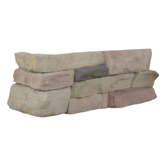 Peninsula sand corner stacked stone 9x19.5 natural manufactured stone LPNLEPENSAN4COR product shot angle view