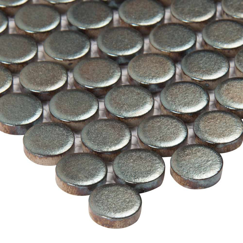 MSI Penny Round Metallico Glossy Porcelain Mosaic Tile 11.3"x12.2"
