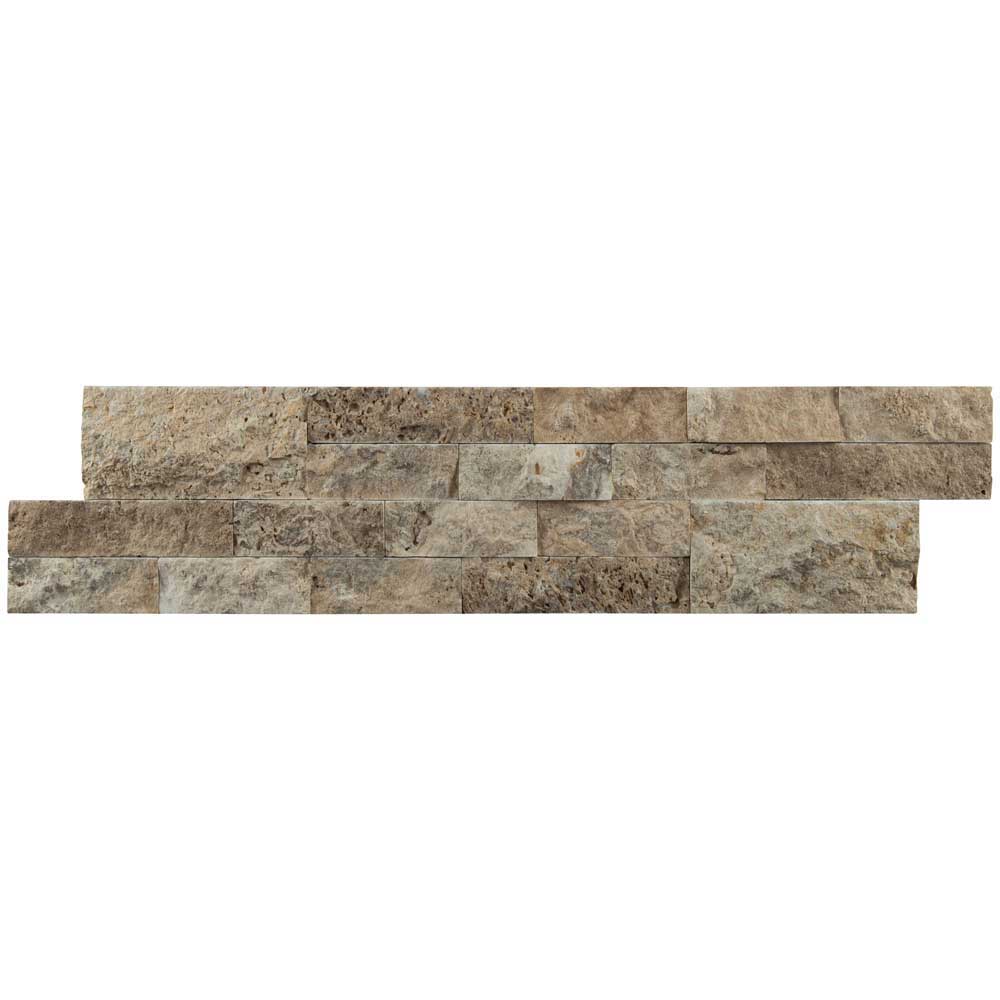 Philadelphia splitface ledger panel 6X24 natural travertine wall tile LPNLTPHI624 product shot multiple tiles close up view