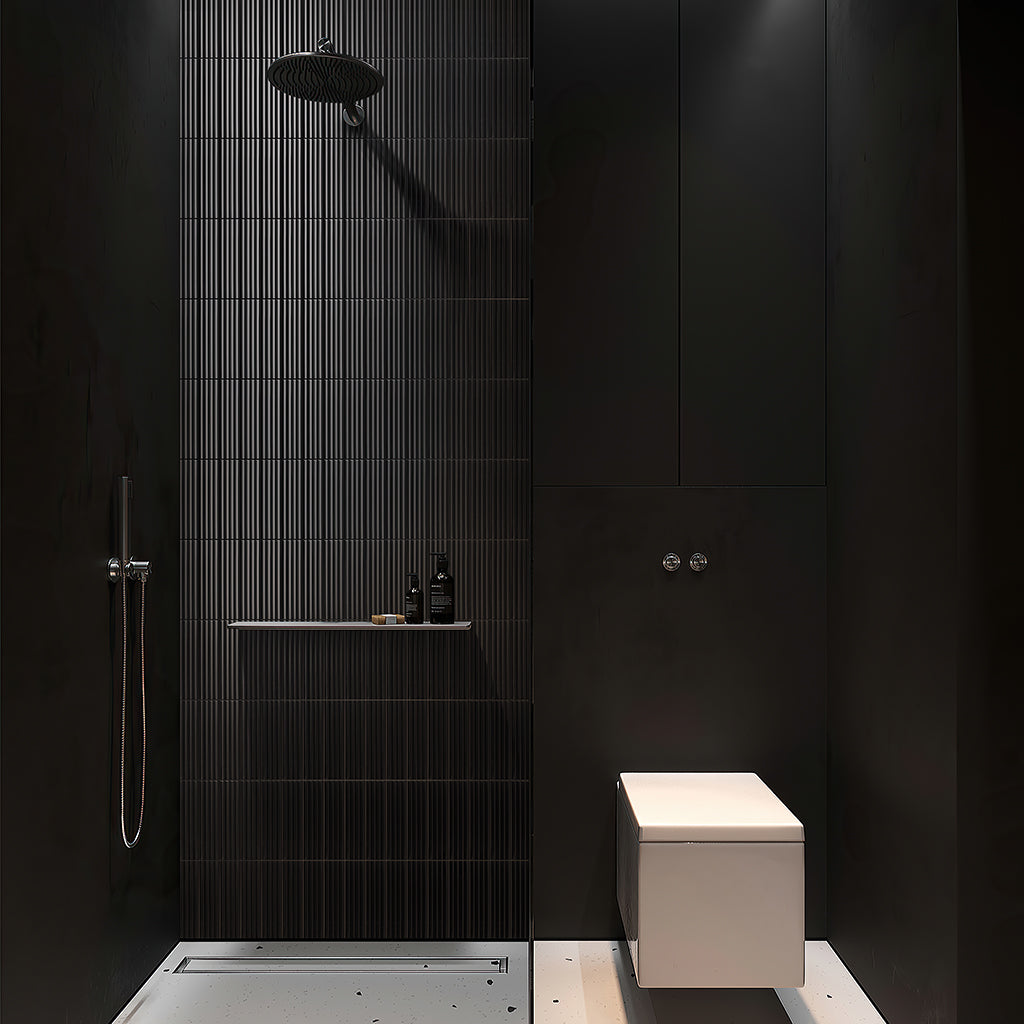 Black 2x8 Glossy Ceramic Subway Deco Tile (38 pack, 4.09 sq ft/case) - Sample