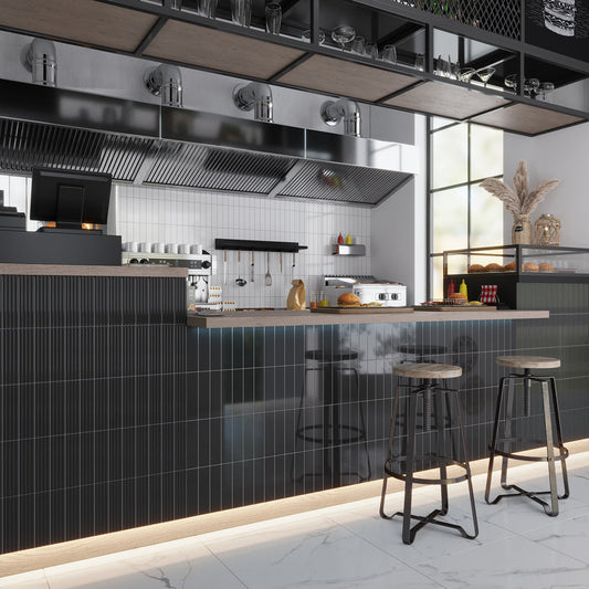 Black 2x8 Glossy Ceramic Subway Deco Tile (38 pack, 4.09 sq ft/case) - Sample