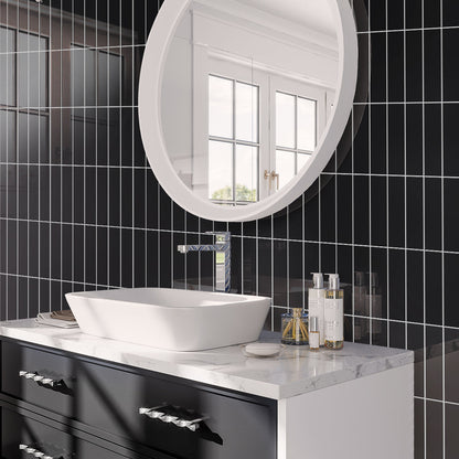 Black 2x8 Glossy Ceramic Subway Tile (50 pack, 5.38 sq ft/case)