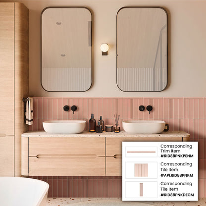 Pink 0.5x8 Matte Ceramic Pencil Tile Trim (10 pack, 0.3 sq ft/case)