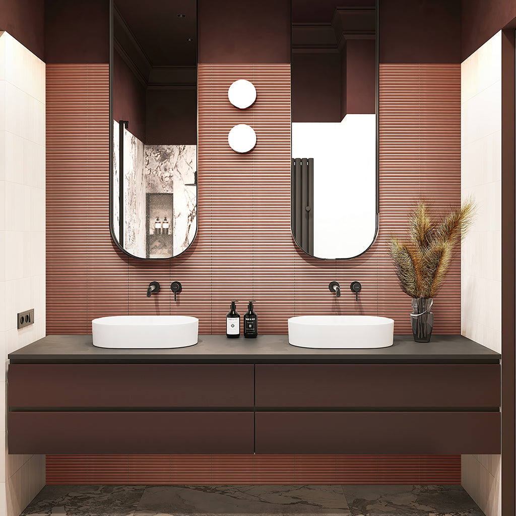 Red 2x8 Glossy Ceramic Subway Deco Tile (38 pack, 4.09 sq ft/case)