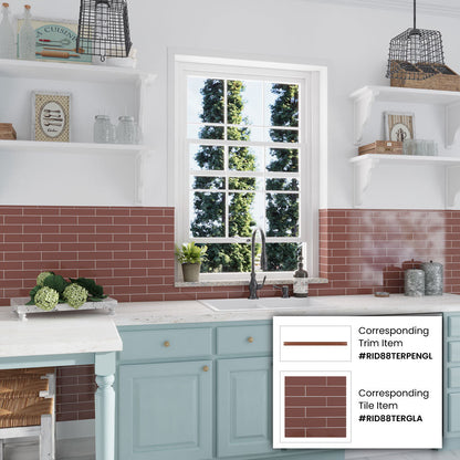 Red 0.5x8 Glossy Ceramic Pencil Tile Trim (10 pack, 0.3 sq ft/case) - Sample