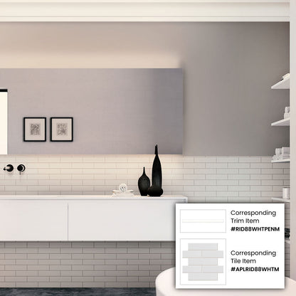 White 0.5x8 Matte Ceramic Pencil Tile Trim (10 pack, 0.3 sq ft/case) - Sample