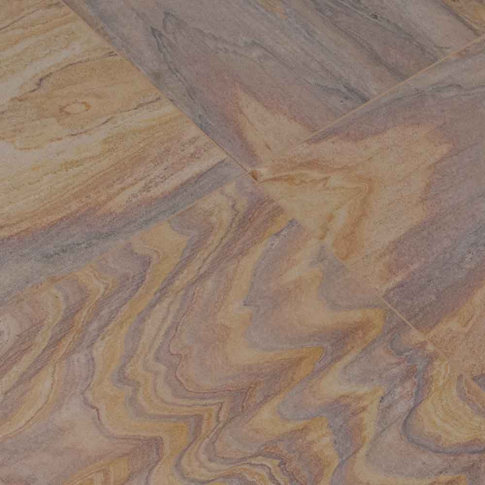 Rainbow teakwood 12 in x 12 in honed sandstone floor and wall tile STEKRAIN1212G product shot angle view