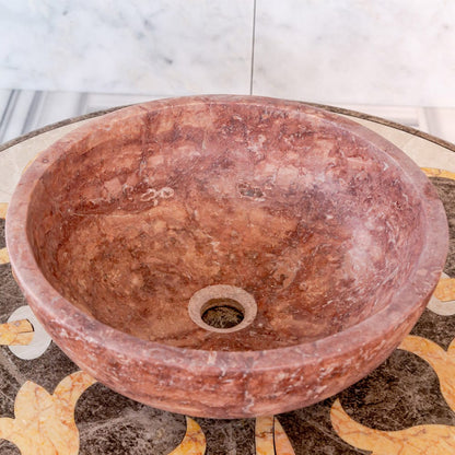 Red Travertine Natural Stone Round Above Vanity Bathroom Sink Honed/Matte (D)16" (H)6" angle view