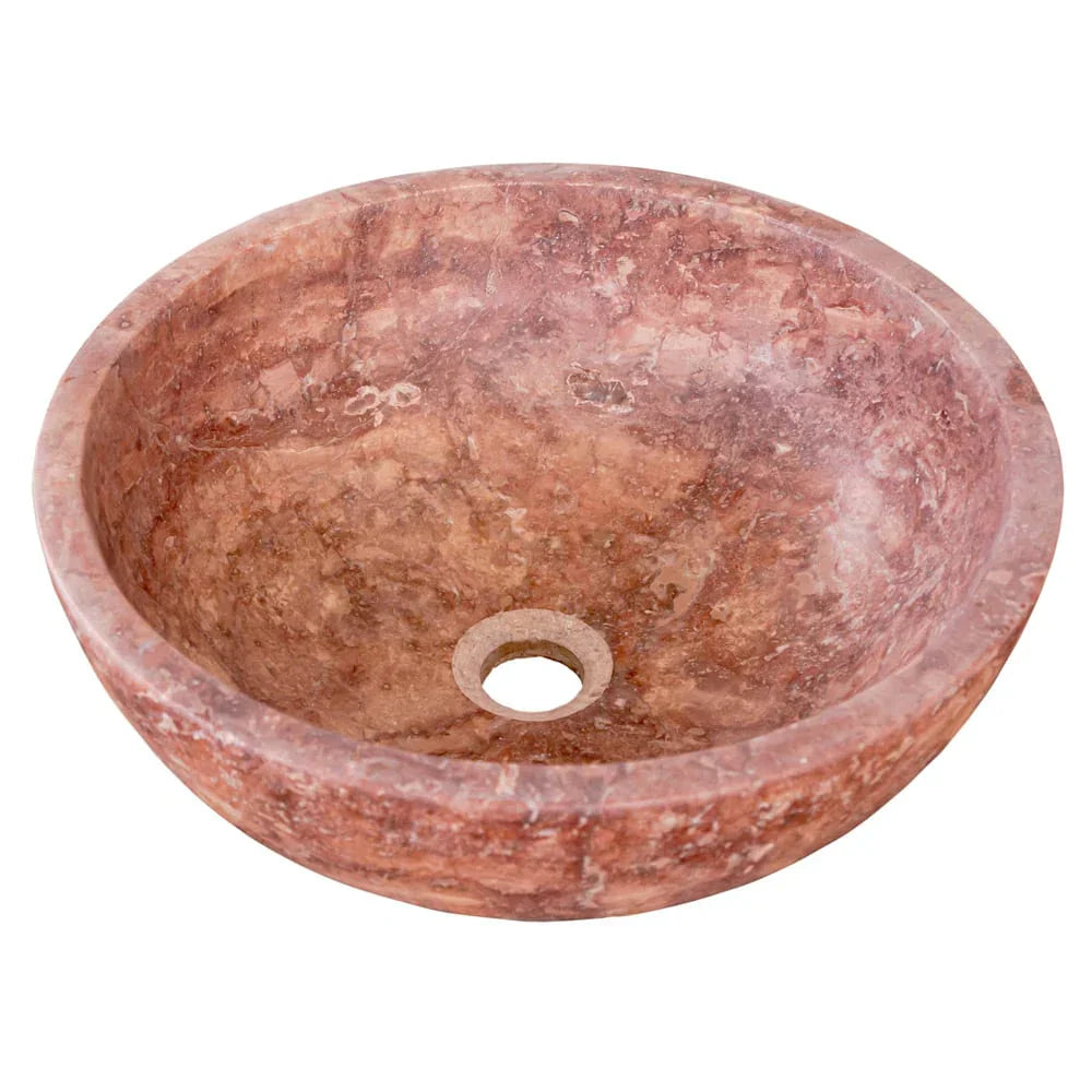 Red Travertine Natural Stone Round Above Vanity Bathroom Sink Honed/Matte (D)16" (H)6" angle view product shot