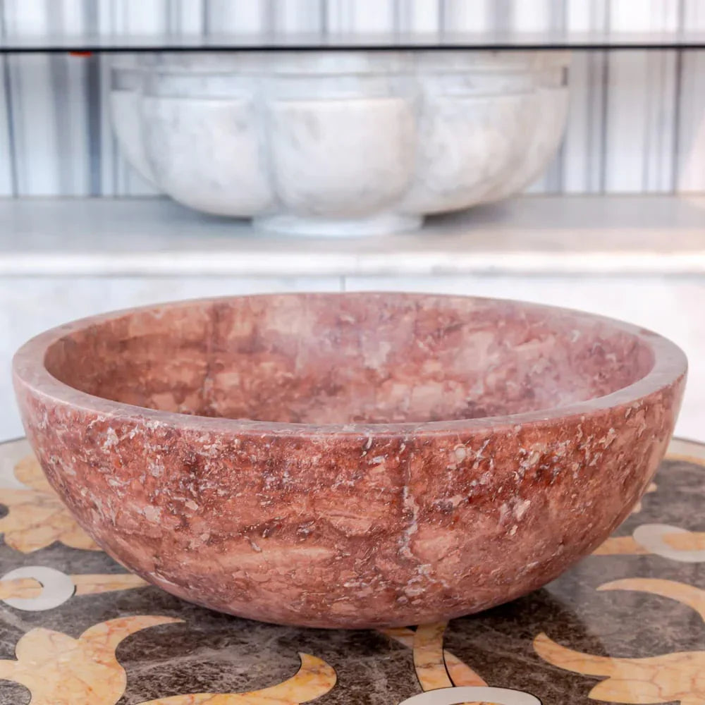 Red Travertine Natural Stone Round Above Vanity Bathroom Sink Honed/Matte (D)16" (H)6" side view