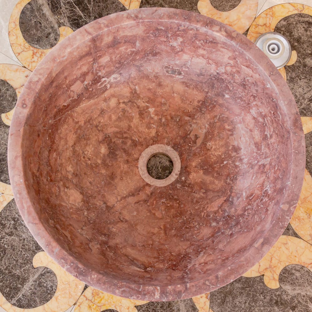 Red Travertine Natural Stone Round Above Vanity Bathroom Sink Honed/Matte (D)16" (H)6" top view