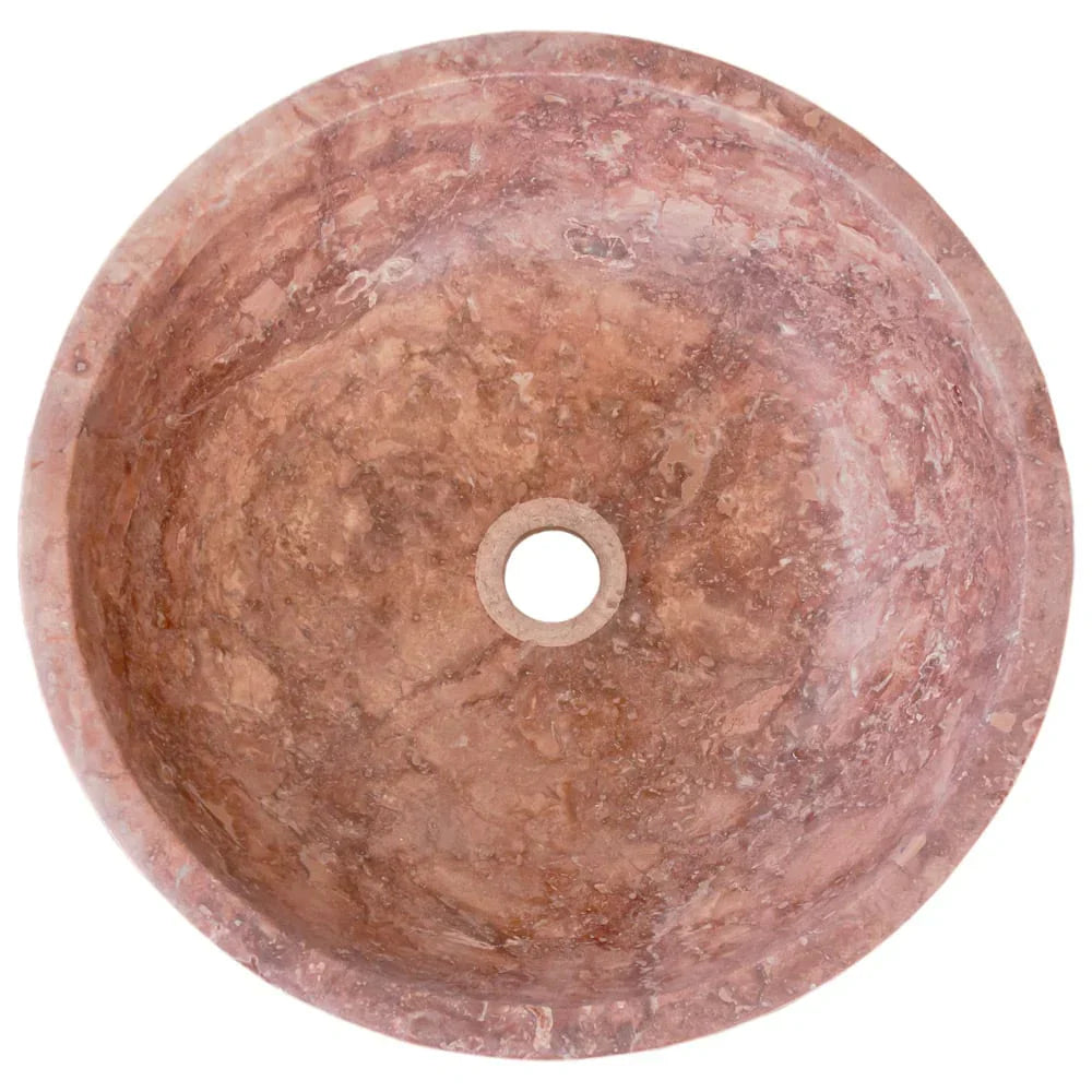Red Travertine Natural Stone Round Above Vanity Bathroom Sink Honed/Matte (D)16" (H)6" top view product shot