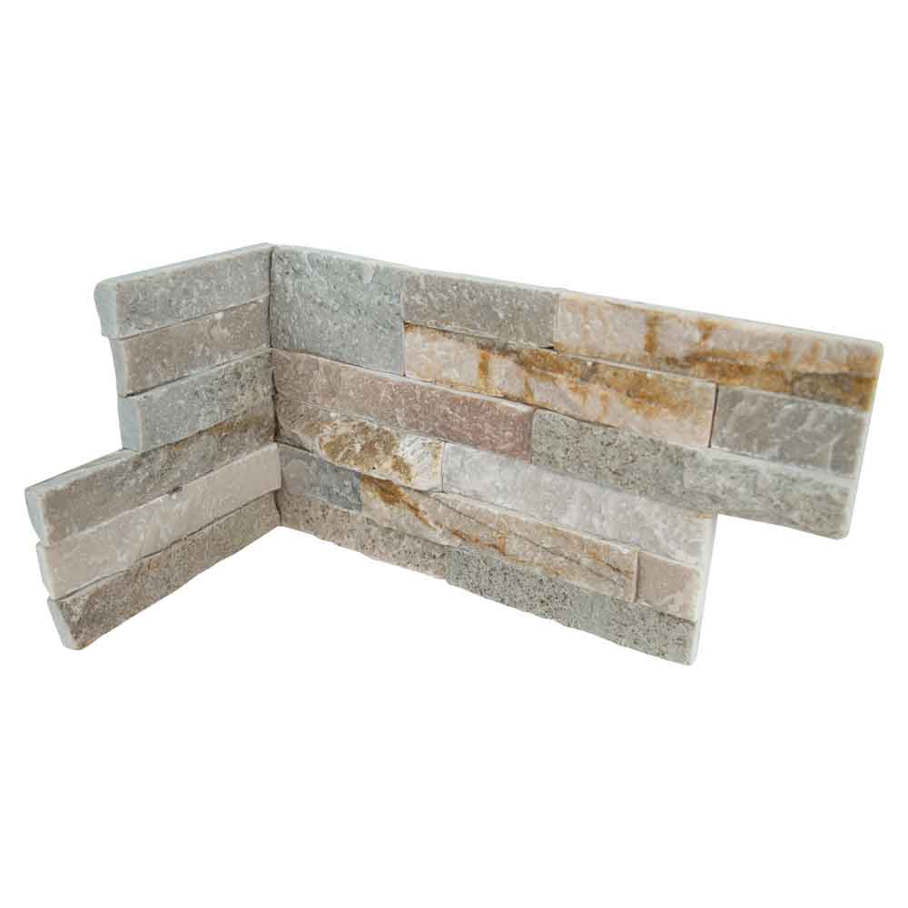 Rockmount golden honey splitface ledger corner 6 in x 18 in natural quartzite wall tile LPNLQGLDHON618COR product shot angle view