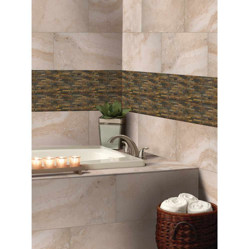 Rustique interlocking 8X18 slate mesh mounted mosaic wall tile SMOT RUSTIQUE 3DIL product shot bath view