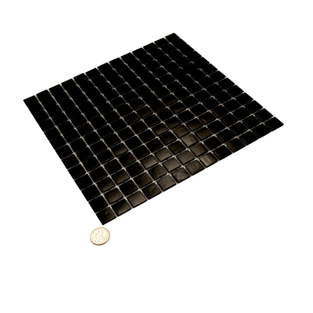 Black 12x12 Uniform Square Glossy Glass Mosaic Tile (20 pack, 20 sq ft/case)