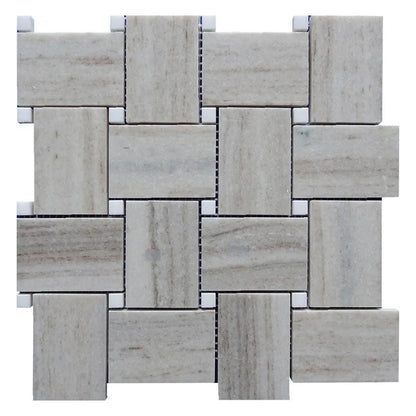 Light Beige with Soft Gray 11x11 Polished Basketweave Crystal Sand Thassoss Marble Mosaic Tile (5 pack, 4.13 sq ft/case)