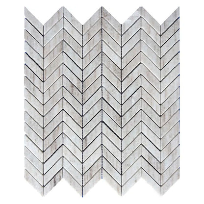 Frosted White with Gray Vein 11x13 Polished Chevron Crystal Sand Marble Mosaic Tile (5 pack, 4.9 sq ft/case)
