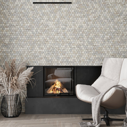 Soft White with Beige 12x12 Honed Hexagon Crystal Sand Marble Mosaic Tile (5 pack, 4.83 sq ft/case)