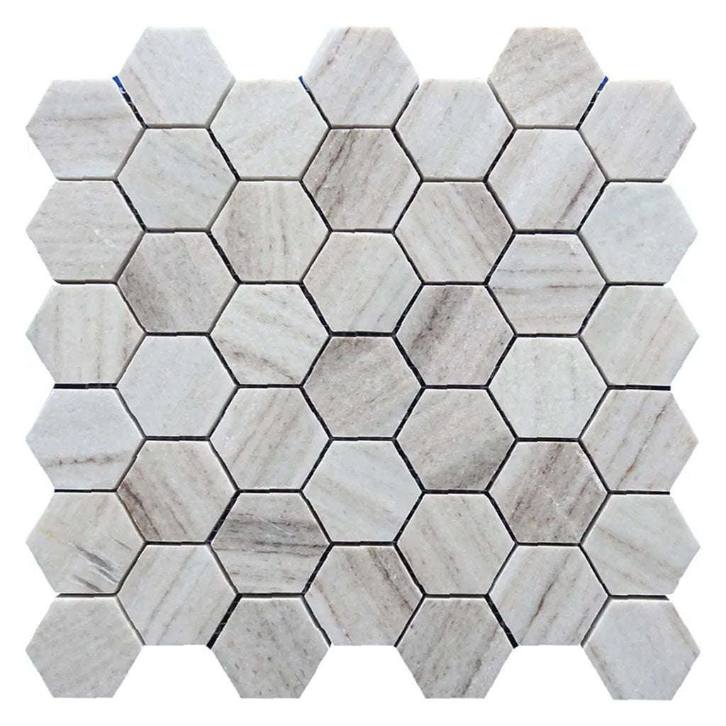 Soft White with Beige 12x12 Honed Hexagon Marble Mosaic Tile (5 pack, 4.83 sq ft/case) - Sample