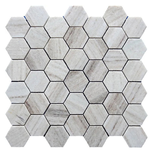 Soft White with Beige 12x12 Honed Hexagon Marble Mosaic Tile (5 pack, 4.83 sq ft/case) - Sample