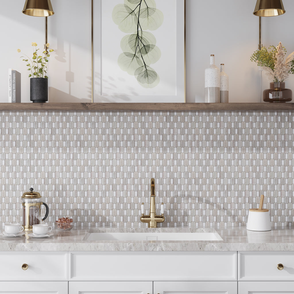 Crystal Sand Thassoss White 12x13 Polished Geometric Marble Mosaic Tile (5 pack, 5.59 sq ft/case)