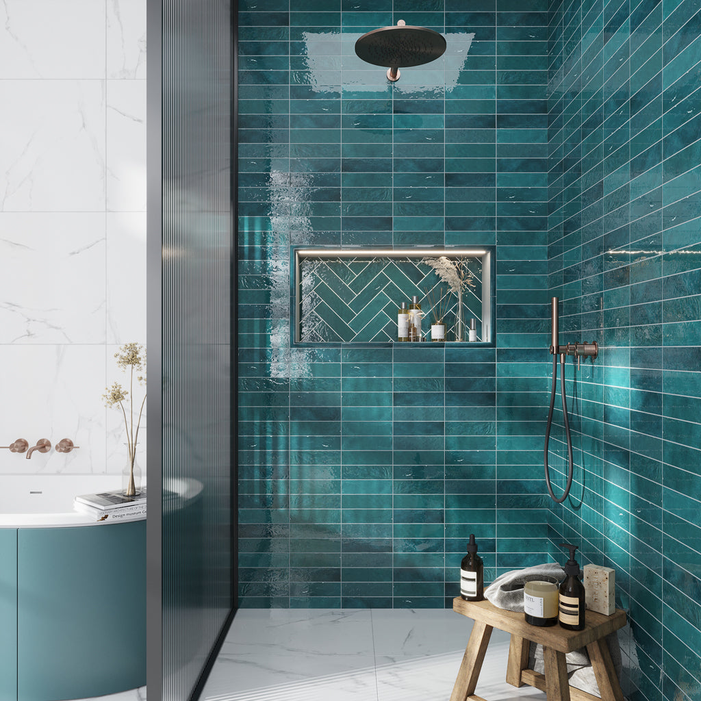 Ocean Green 2.5x8 Glossy Subway Ceramic Tile (38 pack, 5.38 sq ft/case) - Sample