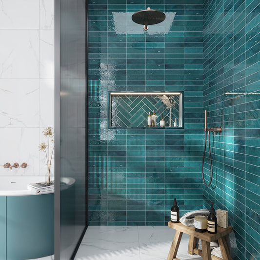 Teal Green 1x8 Glossy Ceramic Bullnose Tile Trim (10 pack, 0.556 sq ft/case) - Sample