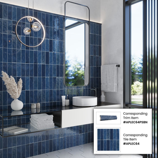 Blue 1x8 Glossy Ceramic Bullnose Tile Trim (10 pack, 0.556 sq ft/case) - Sample