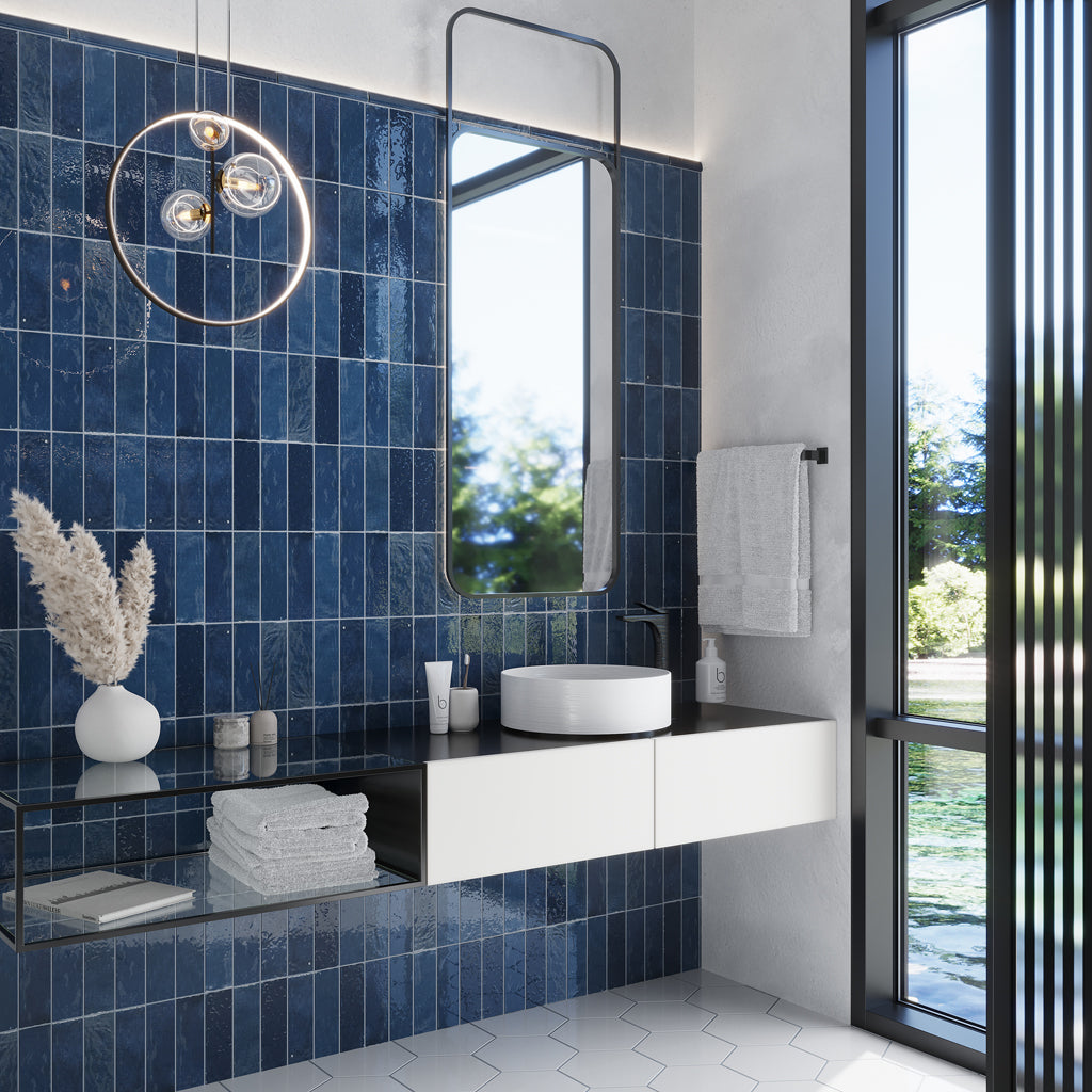 Blue 1x8 Glossy Ceramic Bullnose Tile Trim (10 pack, 0.556 sq ft/case)