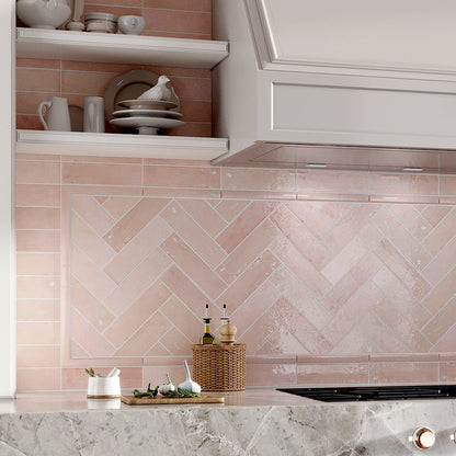 Pink 2.58 in. x 8 in. Polished Ceramic Subway Tile (5.38 sq ft/case)