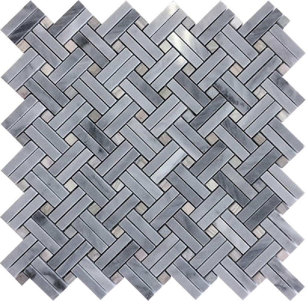 Gray 11x11 Basketweave Polished Marble Mosaic Tile (5 pack, 4.47 sq ft/case) - Sample